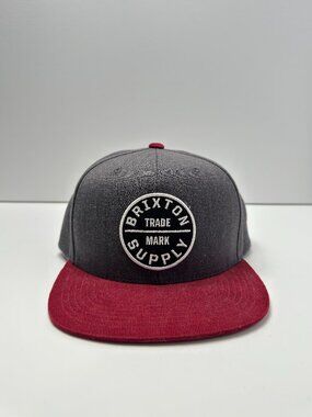 Brixton Trade Mark Supply Hat | Gray & Burgundy Snapback | Like New